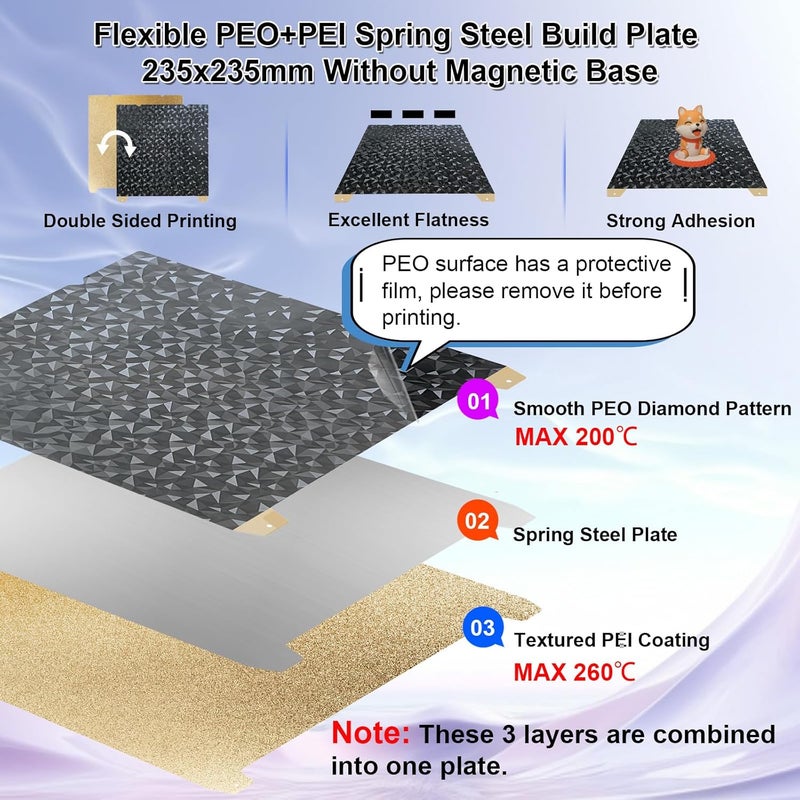 IdeaFormer-3D لوحة بناء Ender 3 PEO PEI لـ Creality K1C/K1/K1 SE/Ender 3 V3 SE/Ender 3 V3 KE/Ender 3 S1/Pro/Ender 5 S1، ورقة فولاذية مرنة PEO PEI 235x235mm بدون سطح مغناطيسي - Image 2